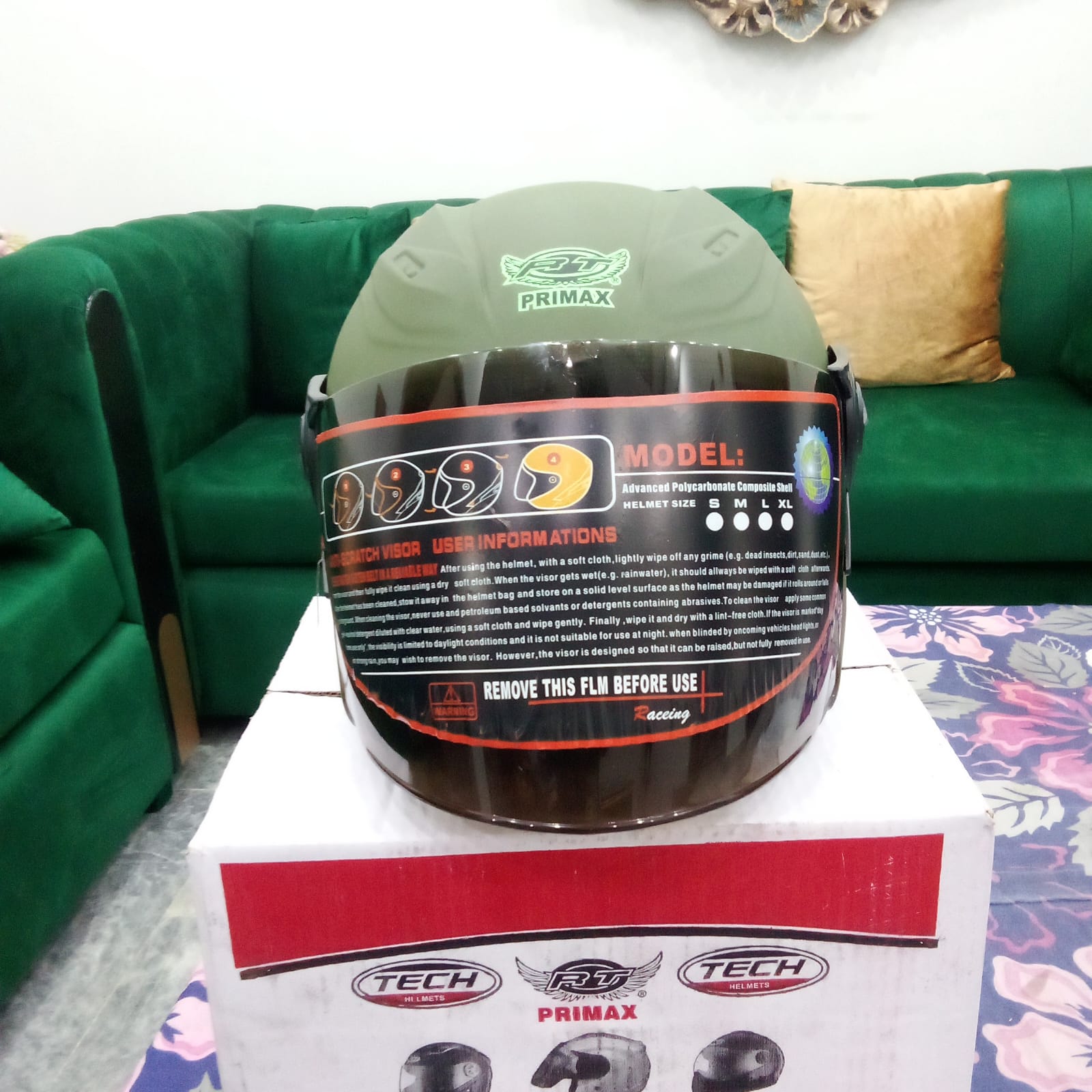 Primax Motorcycle Helmet – Lightweight Polycarbonate Racing Shell (Green)
